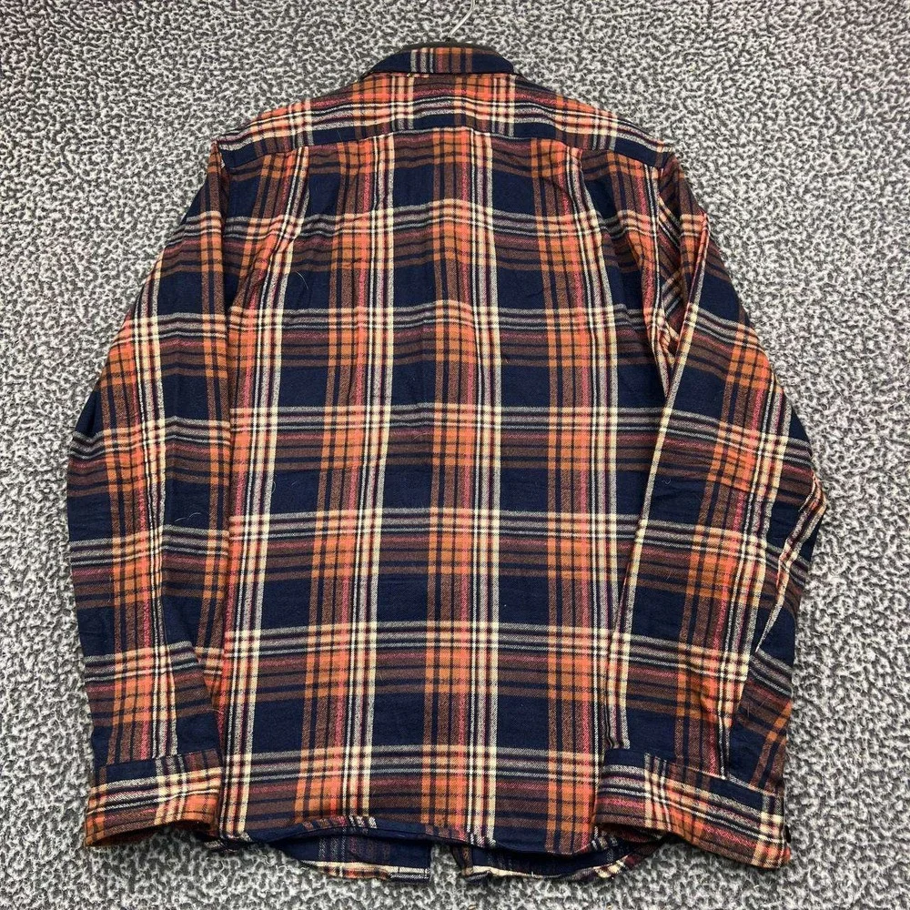 J. Crew Button Up Shirt Men Slim Fit Flannel Medium Orange Blue Plaid Cotton